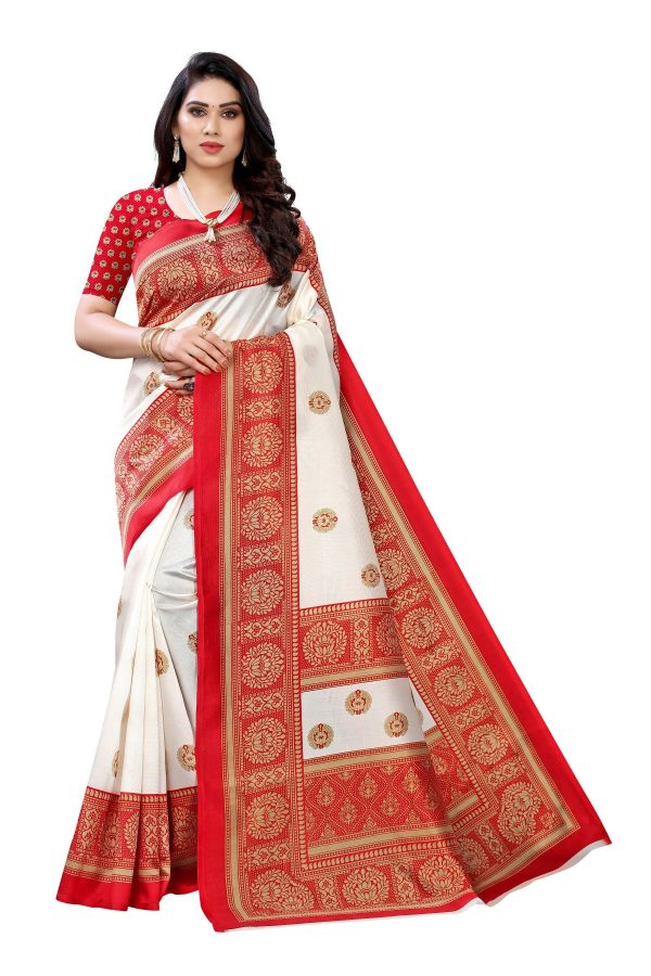 Vamika Red Printed Art Silk Saree For Cheap