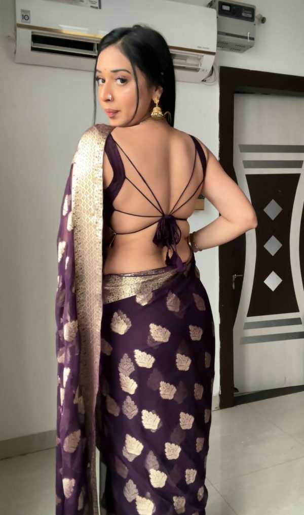 Malishka litchi Silk Jacquard Ready To Wear Saree With Blouse Piece - Wine Discount