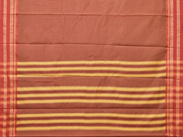 Brown and Rust Bamboo Cotton Saree with Checks Design No Blouse - Global Threads Online Sale