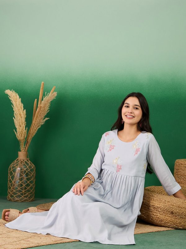 Blue Embroidered Muslin Kurta and Trouser - Berlin Cheap