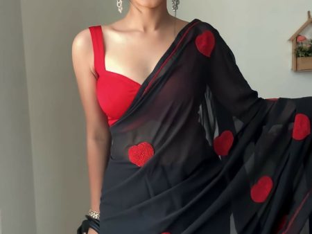 Malishka Georgette Embroidery Ready To Wear Saree With Blouse Piece - Black Online now