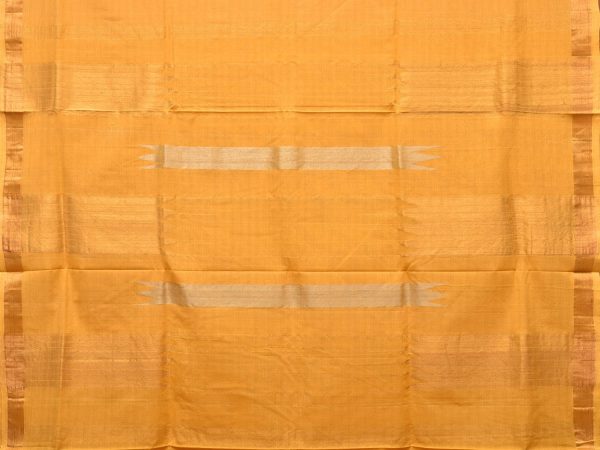 Yellow Khadi Cotton Handloom Saree with Buta and Strip Pallu Design - Global Threads on Sale