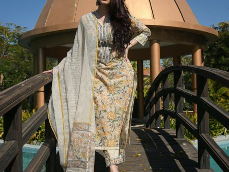 Indian Fashion Women Yellow Printed Viscose Rayon Kurta, Pant And Dupatta Set Discount