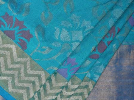 Blue Uppada Silk Handloom Saree with All Over Floral Design - Global Threads Discount