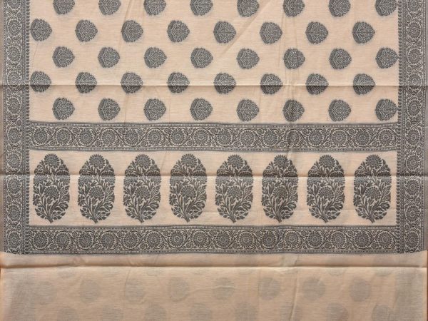 Cream and Black Cut Work Sico Cotton Saree with Body Buta and Border Design - Global Threads Cheap