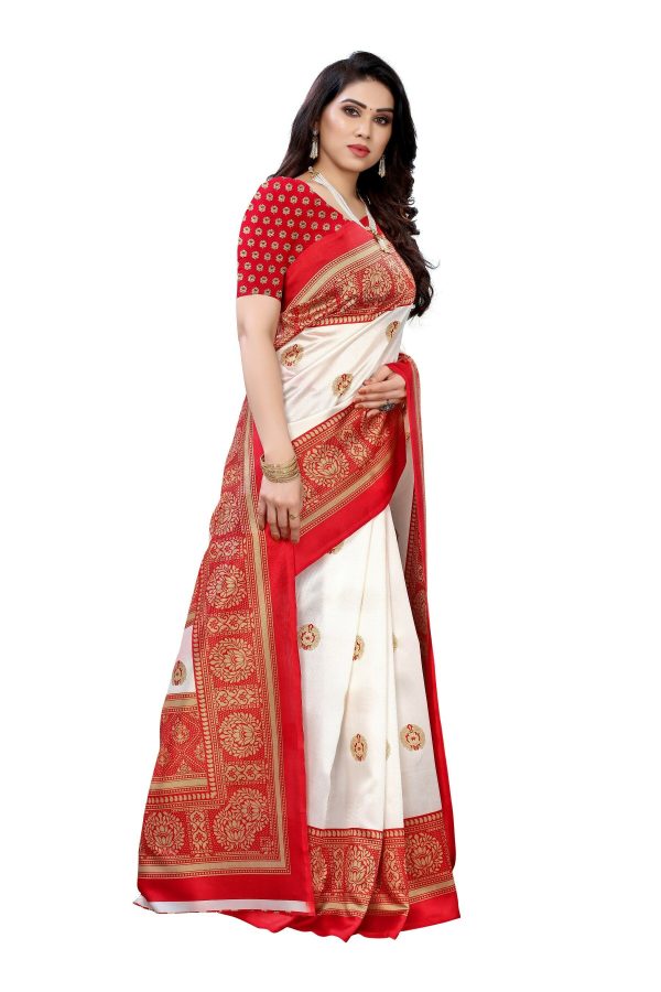 Vamika Red Printed Art Silk Saree For Cheap