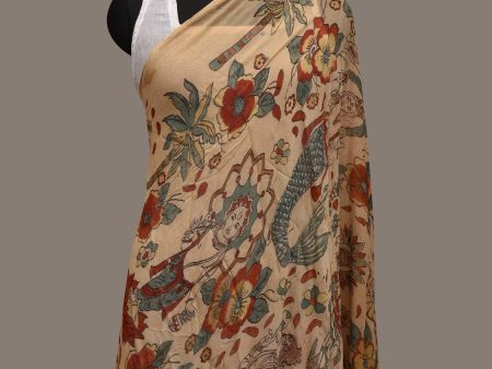 Cream Kalamkari Hand Painted Chiffon Dupatta with Dashavatar Design - Global Threads Cheap