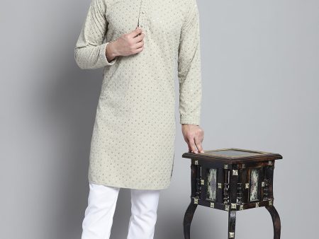 Jompers Men s Beige Chikankari Embroidered and Sequence Kurta with Churidar Online