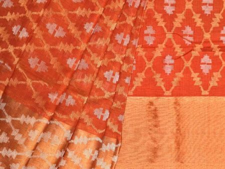 Rust Uppada Cotton Handloom Saree with All Over Jamdani Design - Global Threads Supply