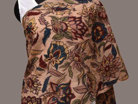 Cream Kalamkari Hand Painted Sico Stole with Floral Design - Global Threads Sale