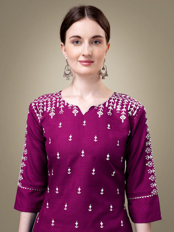 Malishka Women s Embroidered Purple Cotton Blend Kurta Pant Set Online