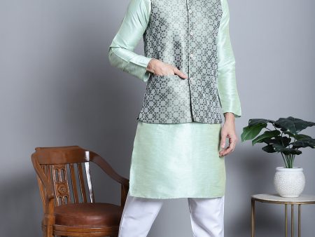 Jompers Men s Woven Design Nehru Jacket With Kurta Pyjama Set - Pista Supply