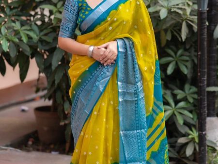 Yellow Jute Silk Ethnic Motifs Saree with Unstitched Blouse - Hiral Fashion on Sale