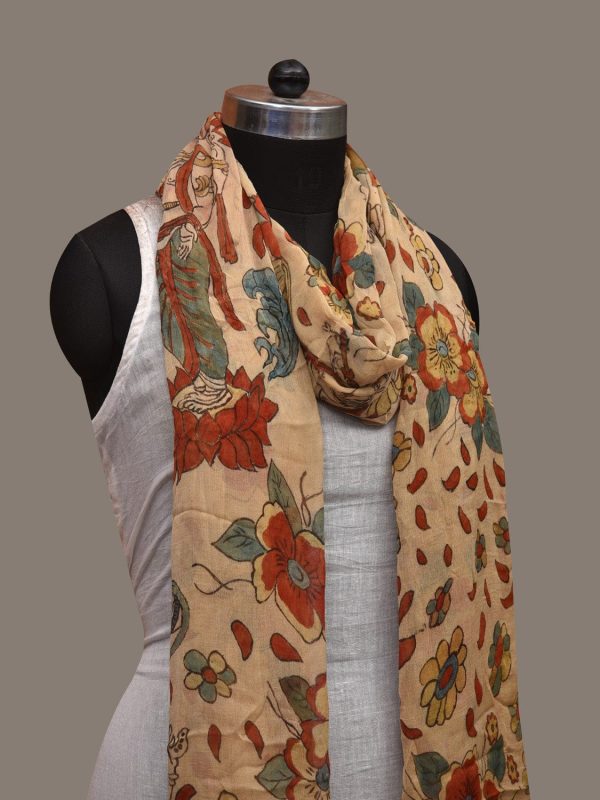 Cream Kalamkari Hand Painted Chiffon Dupatta with Dashavatar Design - Global Threads Cheap