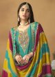 Chinnon Silk Turquoise Salwar Suit with Multicolor Dupatta - Emponline Cheap