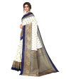 Vamika white & navy Printed Art Silk Saree For Sale