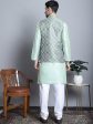 Jompers Men s Woven Design Nehru Jacket With Kurta Pyjama Set - Pista Supply