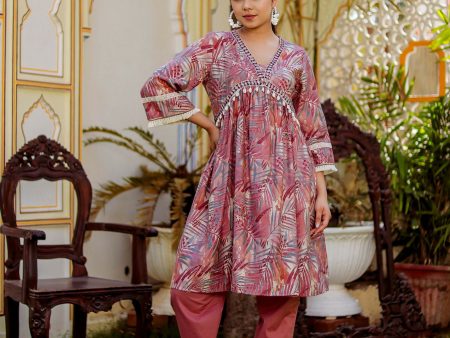 Vaasva Women Brown Muslin Floral Print Alia cut Kurta & Pant (Cord set) Online Sale