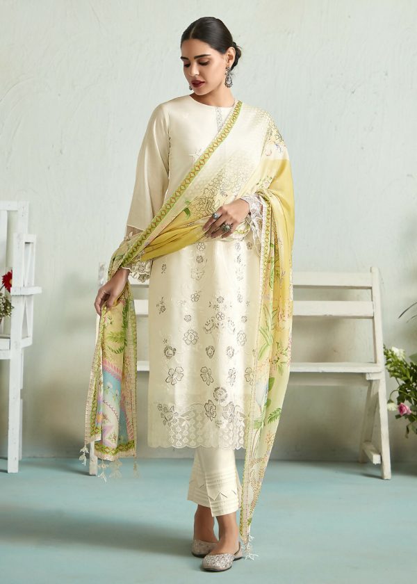 Off White Pure Muslin Resham Embroidered Salwar Suit - Emponline Online Sale