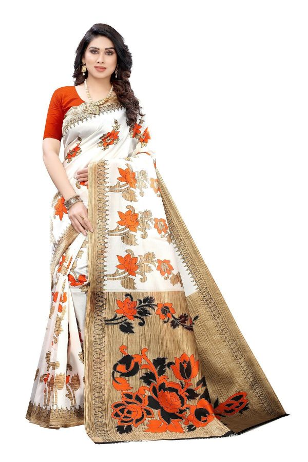 Vamika White Printed Art Silk Saree Supply