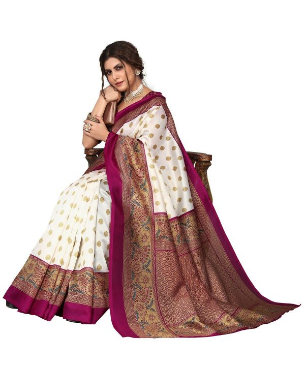 Vamika white & purple Printed Art Silk Saree Sale