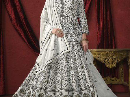 Stunning White Front & Back Embroidered Trendy Anarkali Suit - Emponline For Cheap