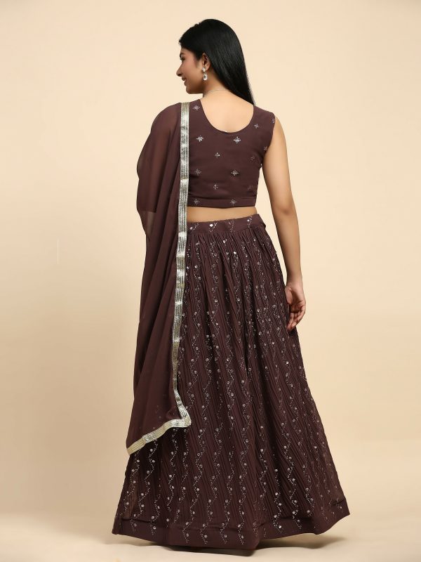 Brown Georgette Embroidered Lehenga choli with Dupatta - Dhara For Cheap