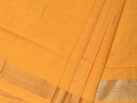 Yellow Khadi Cotton Handloom Saree with Buta and Strip Pallu Design - Global Threads on Sale