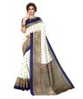 Vamika white & navy Printed Art Silk Saree For Sale