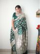 Malishka Banarasi Silk Jacquard Ready To Wear Saree With Blouse Piece - Dark Green Discount