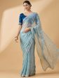 Blue Organza Sequence Embroidered Saree with Unstitched Blouse - Satya For Sale