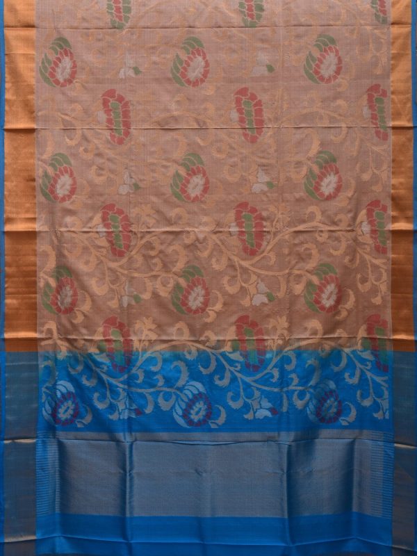 Cream and Blue Uppada Silk Handloom Saree with All Over Design - Global Threads Cheap