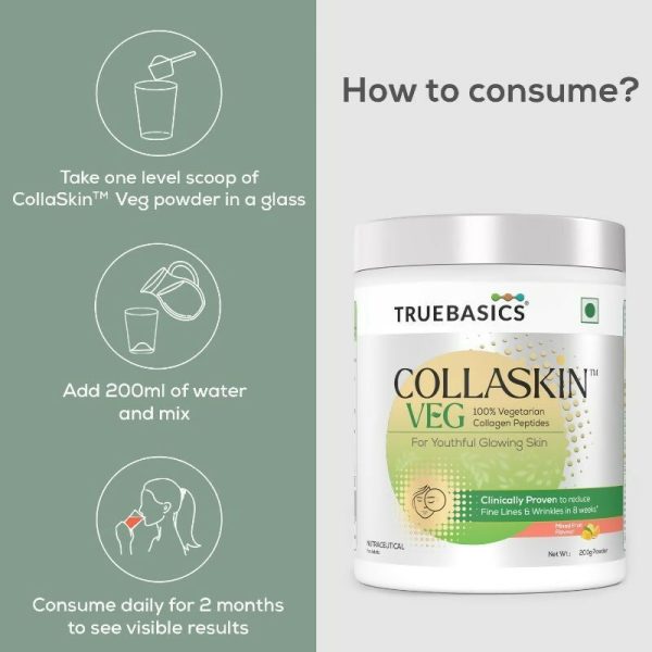 TrueBasics Collaskin Mixed Fruit Flavour 100% Vegetarian Collagen Peptides Online Hot Sale