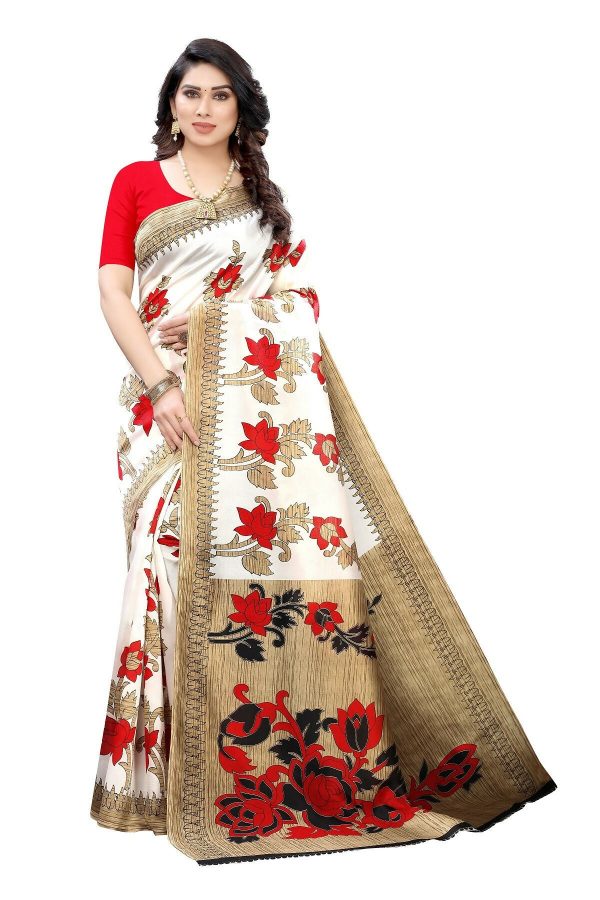 Vamika White Printed Art Silk Saree Hot on Sale