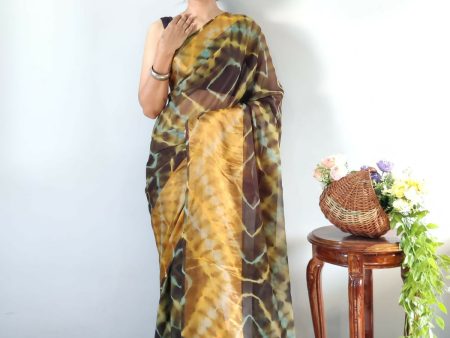 Malishka Chiffon Printed Ready To Wear Saree With Blouse Piece - Yellow Sky on Sale