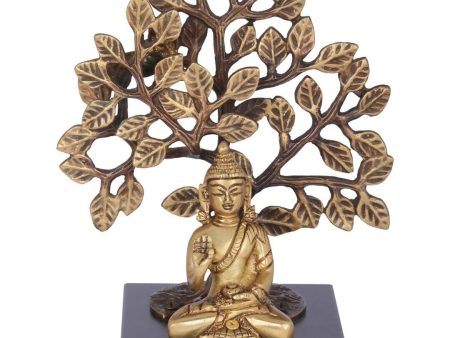 Exotic India Lord Buddha Seated On Wooden Pedestal With Bodhi Tree Online