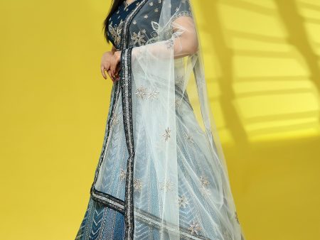 Blue Fancy Net Sequence Embroidered Lehenga Choli with Dupatta - Dhara Sale