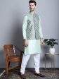 Jompers Men s Woven Design Nehru Jacket With Kurta Pyjama Set - Pista Supply