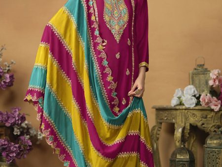 Chinnon Silk Pink Salwar Suit with Multicolor Dupatta - Emponline Sale