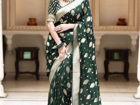 Malishka Cotton Silk Jacquard Rich Pallu Saree With Blouse Piece - Green Online Sale