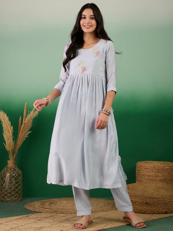 Blue Embroidered Muslin Kurta and Trouser - Berlin Cheap