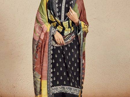 Muslin Cotton Black Digital Print & Embroidered Salwar Suit - Emponline Discount