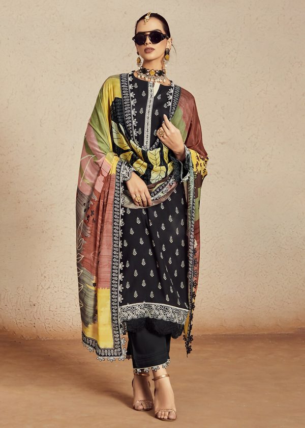 Muslin Cotton Black Digital Print & Embroidered Salwar Suit - Emponline Discount