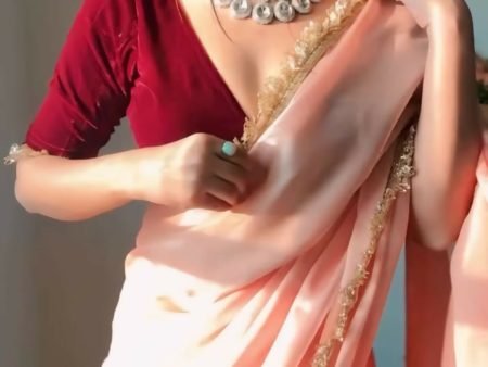 Malishka Jimuchi Silk Golden Boarder Ready To Wear Saree With Blouse Piece - Peach Discount