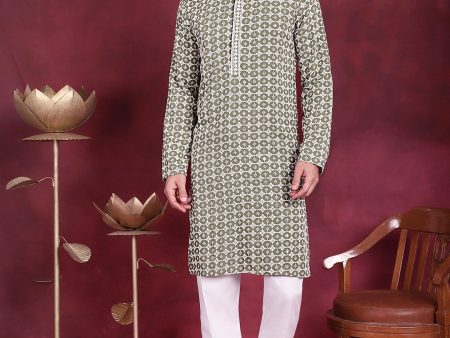 Jompers Men s Sequins Embroidered Kurta with Pyjama - Mehndi Online