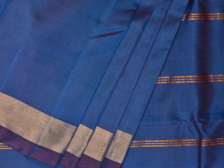 Blue Uppada Silk Handloom Plain Saree with Strips Pallu Design - Global Threads Hot on Sale