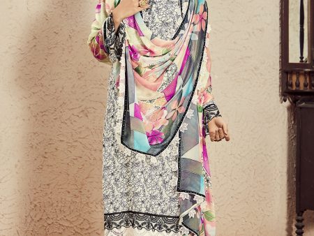 Muslin Cotton Digital Print & Embroidered Off White Salwar Suit - Emponline Hot on Sale