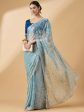 Blue Organza Sequence Embroidered Saree with Unstitched Blouse - Satya For Sale