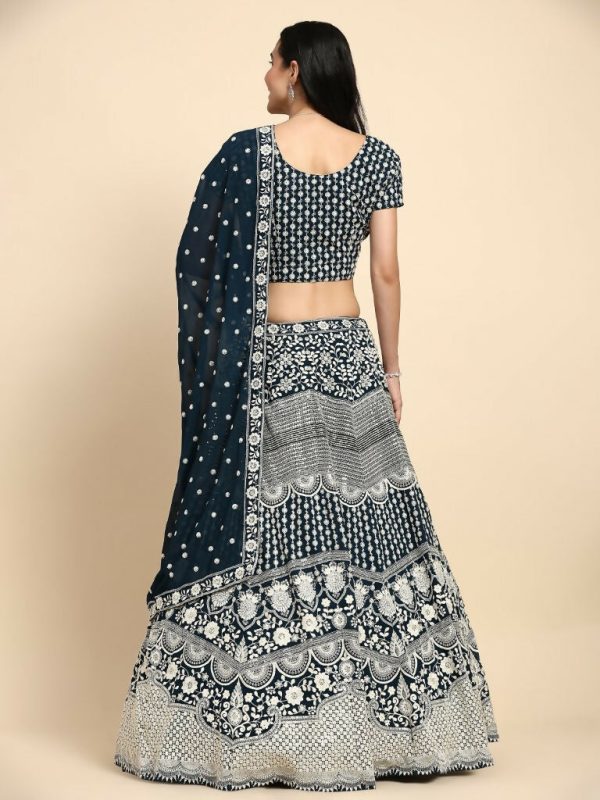 Blue Georgette Thread Embroidered Lehenga Choli with Dupatta - Tanya Supply