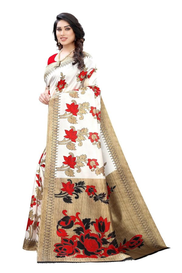 Vamika White Printed Art Silk Saree Hot on Sale